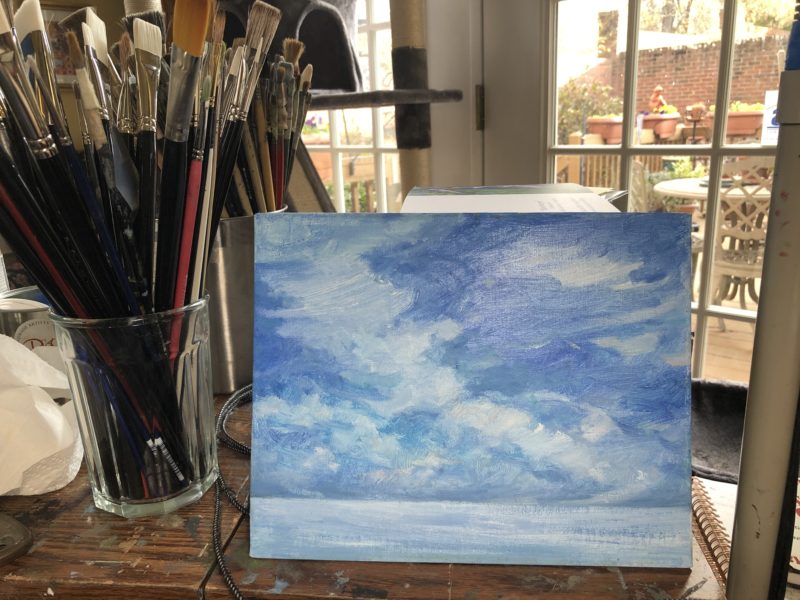 It started with a plein air sketch that was unresolved.  It was perfect for practicing clouds.