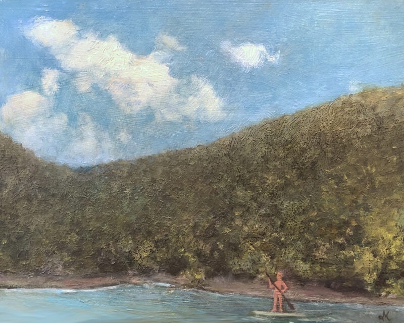 Going with the Flow Plein Air painting is so much fun.  This week’s paintings were painted at Lake Sheila in Saluda, North Carolina.   On that weekend, I painted mountain and sky each morning.  It was fun to see the local residents enjoying the water.