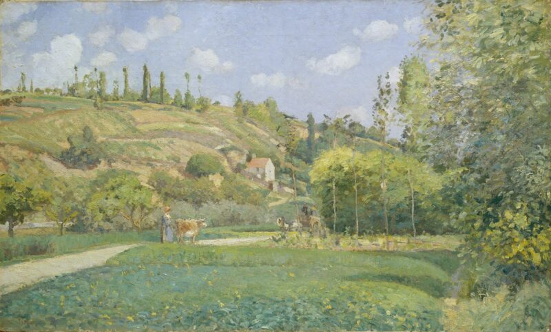 Camille Pissarro is an inspiration. A French Impressionist who helped change painting forever.  Camille Pissarro and Claude Monet organized the first Impressionist Exhibition (A complete history of the 8 Impressionist Exhibits).  Pissarro was the only artist to be in all eight.  In his work you can see change of seasons, change of atmosphere, and his life long love affair with how light affects color.  