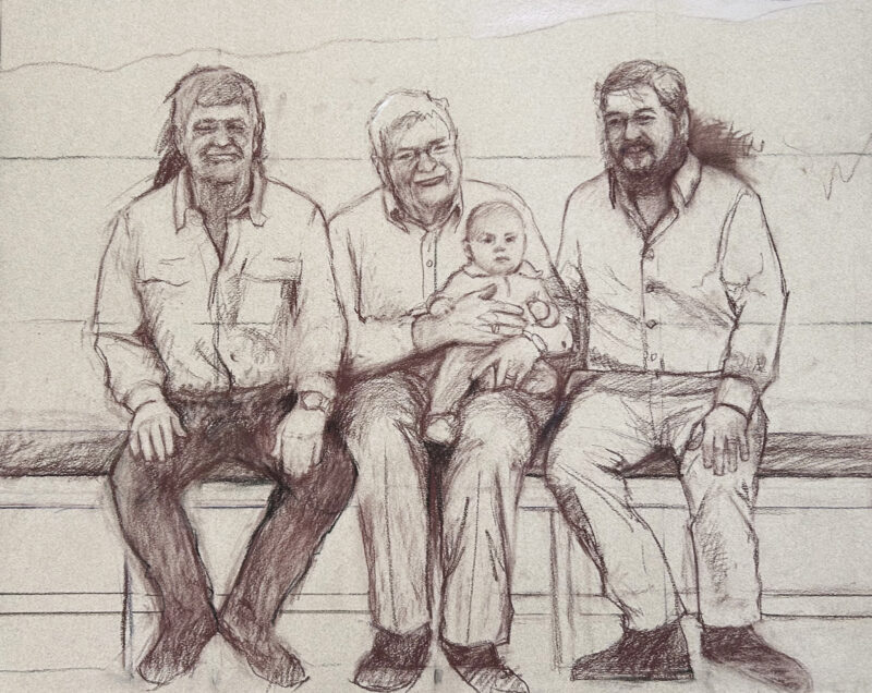 Pastel drawing on 100% cotton paper.  Four generations of the Neal family - portrait progress and preparation