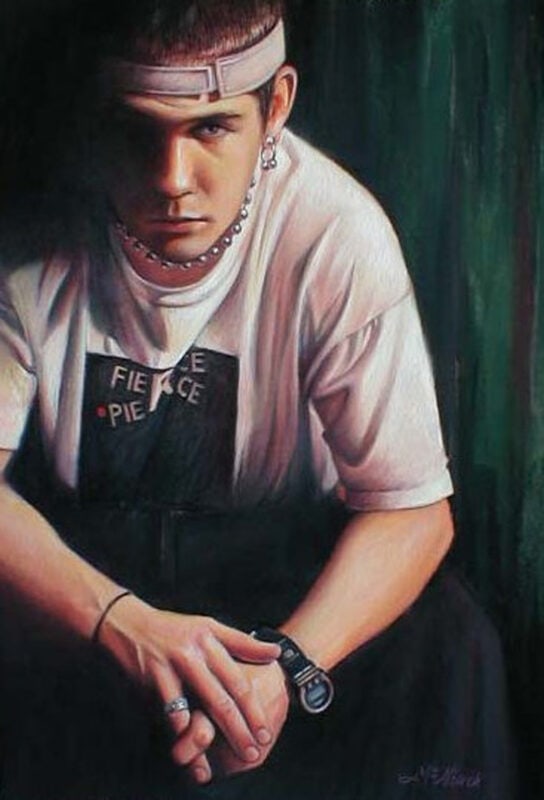 "Fierce Pierce," pastel, 24x36 - Her we have John - His senior year.  What a strong young kid he was.  Went into the service and married someone who loves him.  Always been proud of him