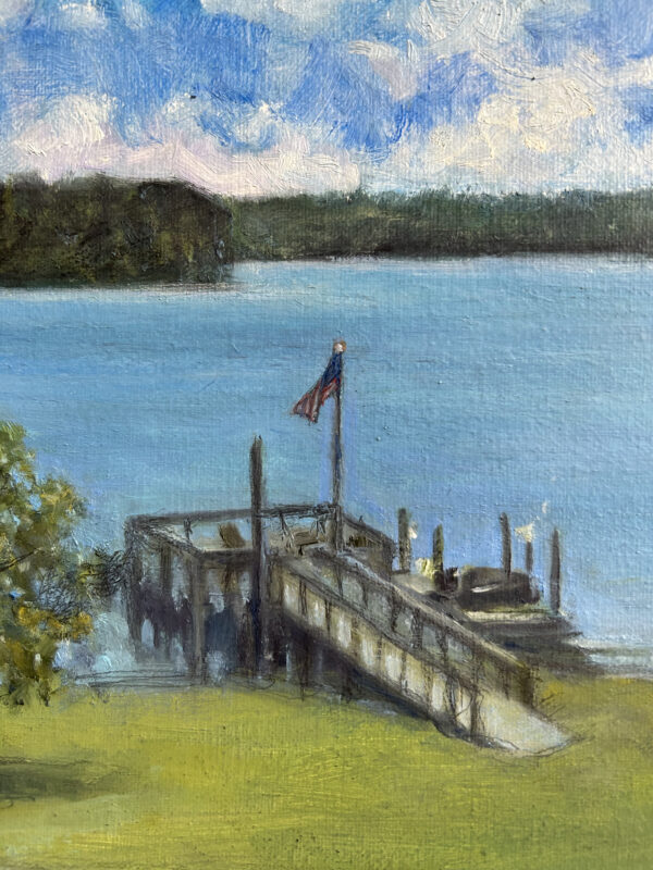 "Up with the Star Spangled Folds of Old Glory," J.E. Kerr I painted the flag in as all other touches were finished.  This painting of Lake Wateree is going to someone who really loves this view!