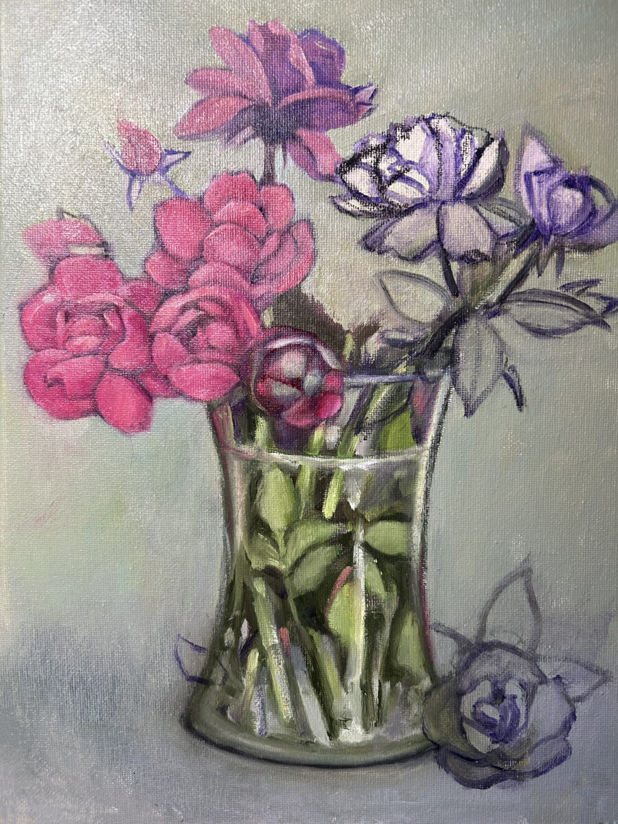 Painting roses is fun - but I'm a little slow.  Trying to remember how.  It's been a while...  Loving exploring the beautiful color. Pink Roses.  Michel McNinch.