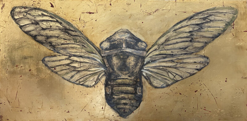 "Cicada - Wing Span," oil on gold leaf - 12x24
