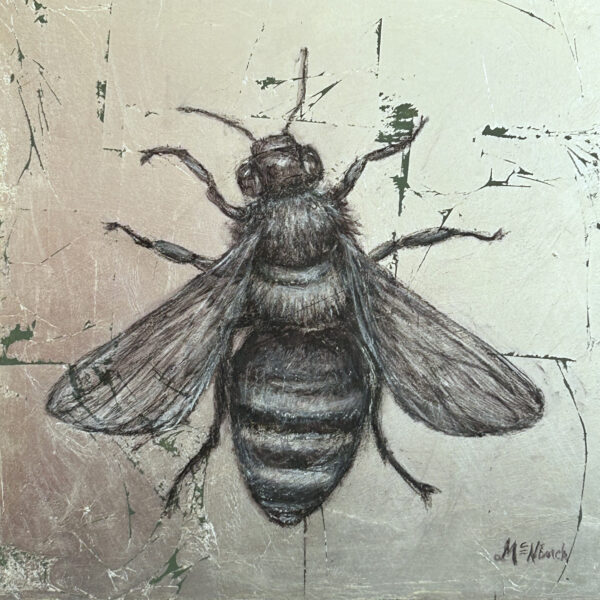 "Flora," 12x12, oil on silver leaf - this little honey bee needed a few details. Now, she is ready for the world. Say hello to Flora.